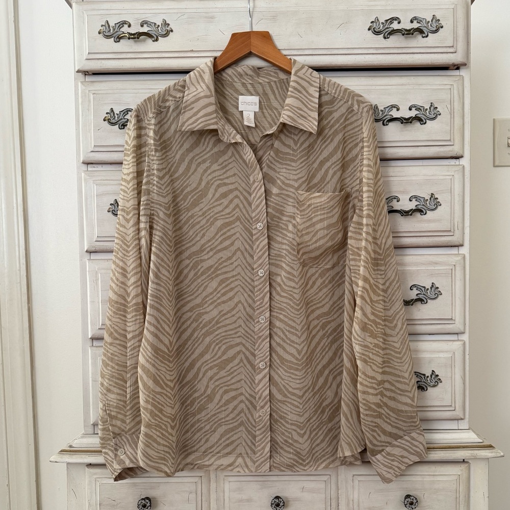 Chico’s Zebra Gold Metallic Button Shirt